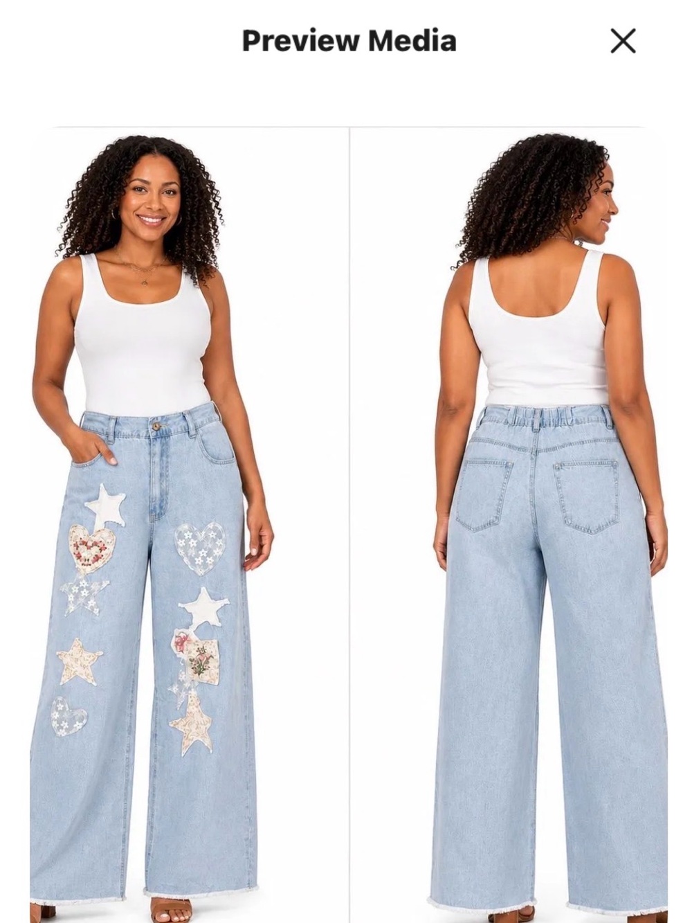ITEM #5. POL Patchwork Wide-Leg Jeans | Size Medium | 100% Cotton | Boho Hearts